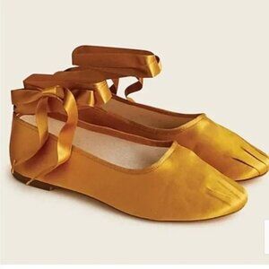 J. Crew Pleated Satin Ribbon Tie Ballet Flats